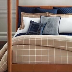 Ralph Lauren Modern Equestrian Windowpane Full/Queen Duvet Cover Camel NEW